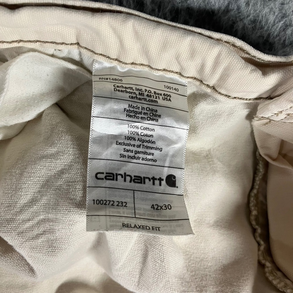 Carhartt Cargo Pants Men 42x30 Relaxed Fit Cream Work Grunge Thrashed Fit 40x29 - Picture 12 of 16